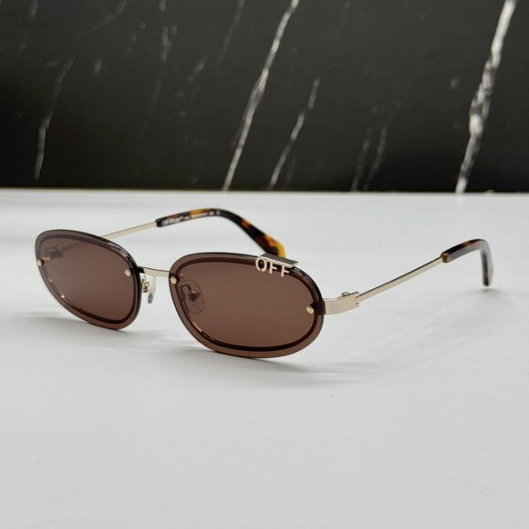 NEW OFF-WHITE OERI13M MIAMI 7664 SUNGLASSES UNISEX BROWN OVAL EYEWEAR main image 8